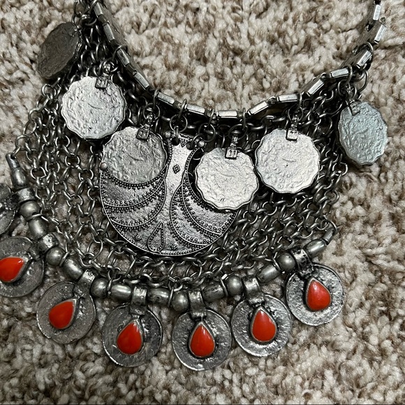 Francesca's Collections Jewelry - Bohemian Tassel Coins Pendant Silver Chain Choker Necklace